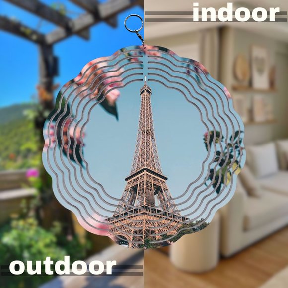 Paris Eiffel Tower Flowers Wind Spinner with Swivel Hook - Picture 3 of 3